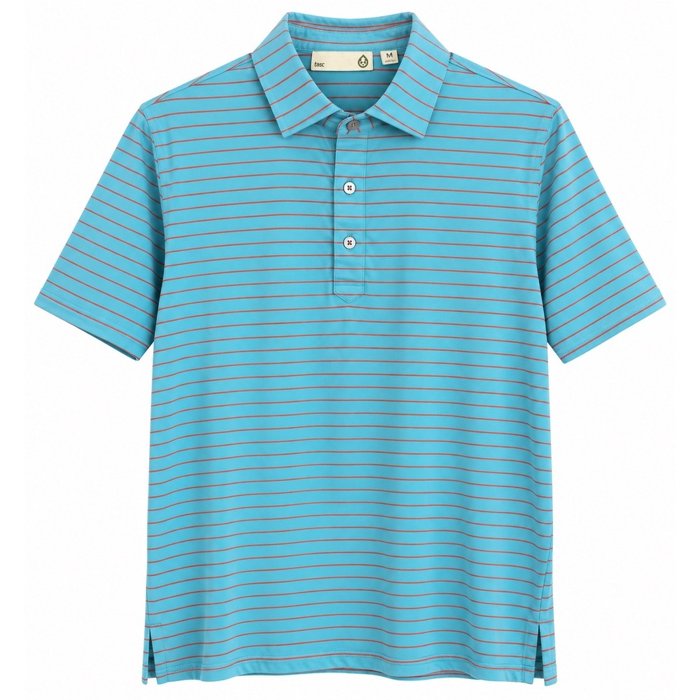 Tasc Performance Men's M Blue Orange Stripe Bamboo Cotton Golf Polo Shirt Active